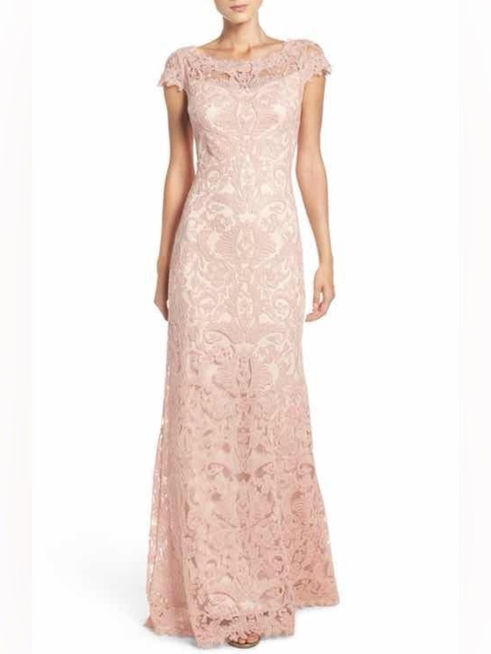 Tadashi Shoji Adena Corded embroidery Gown size 14 MOTB formal blush